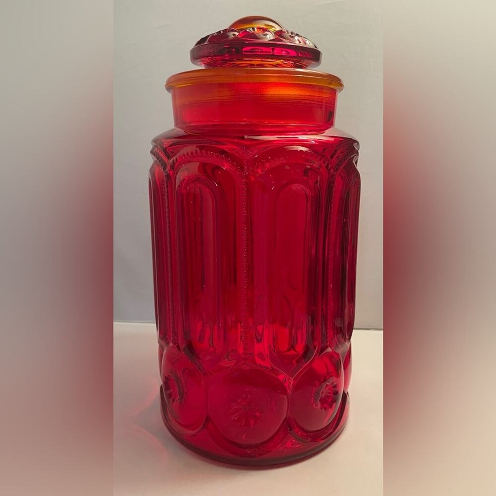 Vintage Moon &‎ Stars Amberina Extra Large Red Canister with Lid